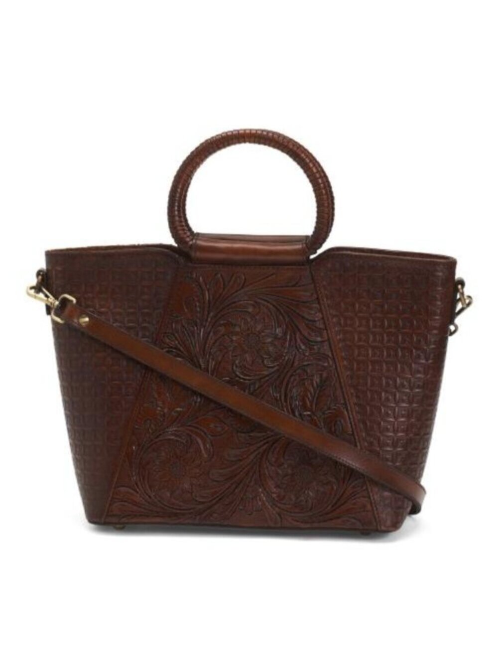 VILENCA Leather Tulip Tooled Stitch Round Handles Shoulder Bag